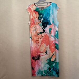 Chico's Coral, Teal & Aqua Floral Midi Dress